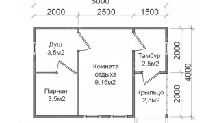 Баня из бруса 6×4 с вальмовой крышей (Б-39), 24 м²