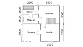 Баня из бруса 6×6 с террасой и мансардой (Б-27), 36 м²