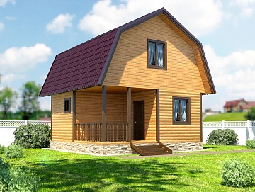 Баня из бруса 6×6 с террасой и мансардой (Б-27), 36 м²