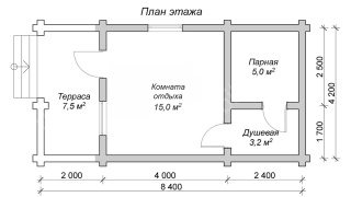 Баня из бревна 4.5×8.5 (ББ-17), 38.25 м²