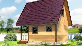 Баня из бруса 6×4 с террасой и мансардой (Б-18), 24 м²