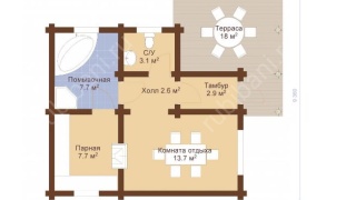 Баня из бревна 6×9 (ББ-49), 60 м²