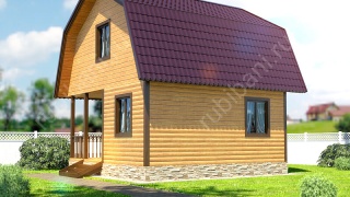 Баня из бруса 6×6 с террасой и мансардой (Б-27), 36 м²