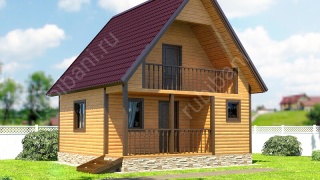 Баня из бруса 6×6 с мансардой и террасой (Б-30), 36 м²