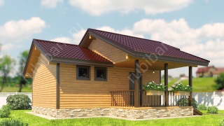 Баня из бруса 6×8 с террасой и чердаком (Б-62), 48 м²