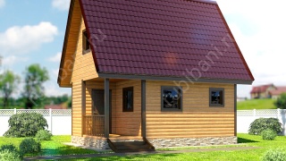 Баня из бруса 6×4 с террасой и мансардой (Б-18), 24 м²