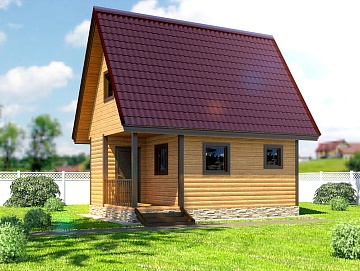 Баня из бруса 6×4 с террасой и мансардой (Б-18), 24 м²